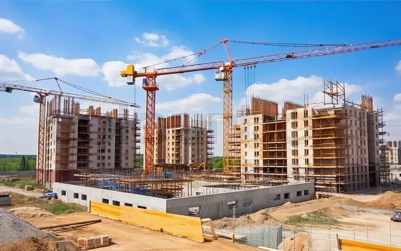 High-rise buildings under construction with tower cranes – construction company in Bhopal