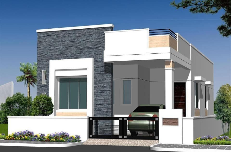 Modern G+1 house elevation with terrace – house construction services in Bhopal