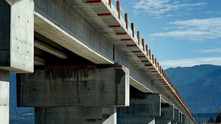 Underside of a girder bridge deck with steel and concrete girders – bridge structural design